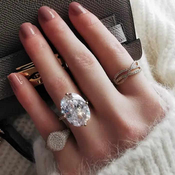 Bague de luxe en diamant de laboratoire 10ct, en argent Sterling 100% véritable, bague de fiançailles, de mariage, pour femmes et hommes, bijoux de promesse, 925