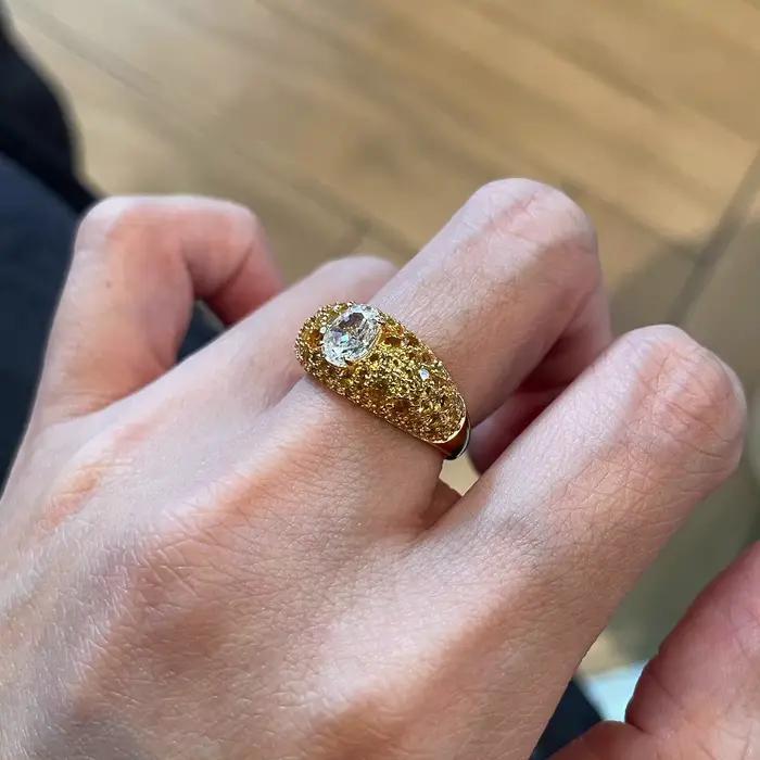 Bague Vintage Ovale Plaquée Or Zirconium Cristal Elégante Cadeau Banquet Occasions Spéciales