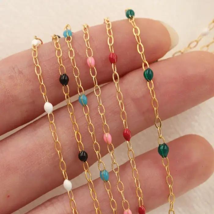 Chaîne Satellite en émail perlé rempli d'or 14 carats bijou arc-en-ciel par pied pour femmes occasions spéciales minimaliste unique
