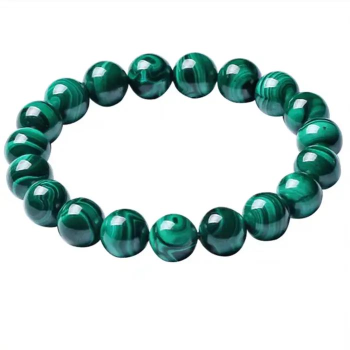 Bracelet en perles rondes de malachite verte naturelle pour femmes et hommes, bijoux en malachite extensible, chrysocolle, 8mm 10mm 12mm 14mm AAAAA