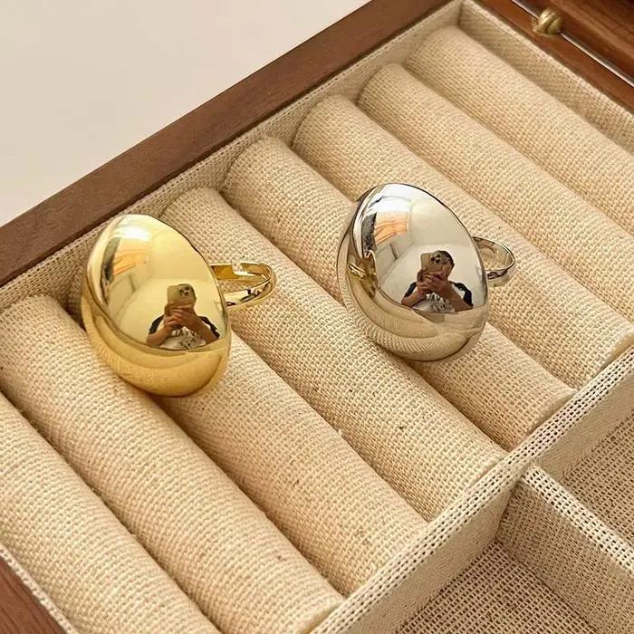 Bague en forme de boule ronde brillante en métal exagéré pour femmes et hommes
