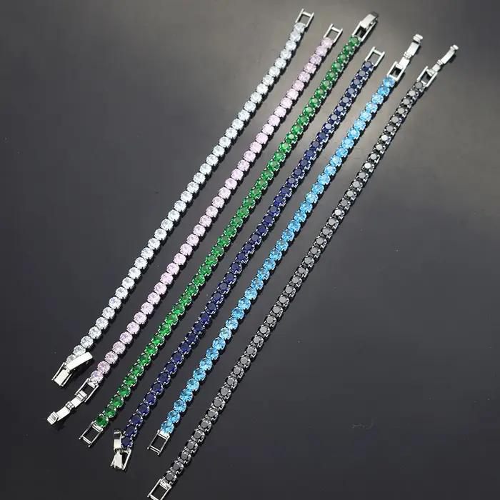 Bracelet Tennis Zircon Incrusté 4mm LENNIK Classique pour Femmes Occasions Spéciales Robuste Élégant Multicolore