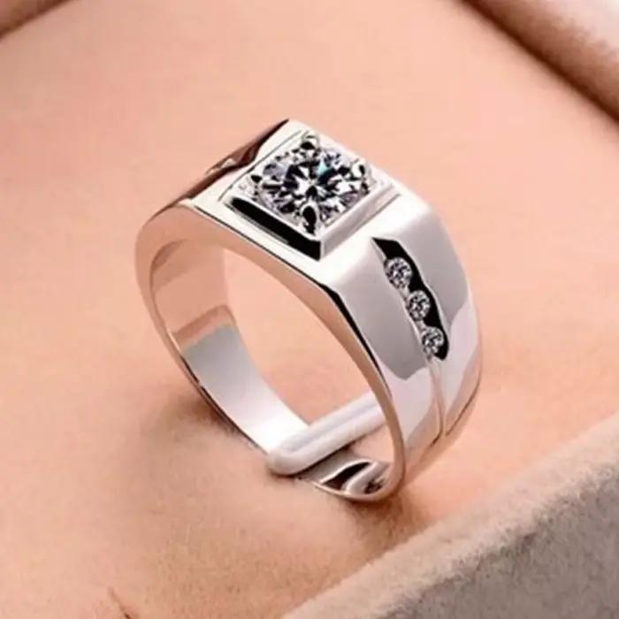 Bague de luxe en argent sterling 925 incrusté de cristal de zircon pour hommes, plaqué or 18 carats, bijoux de fiançailles, cadeau