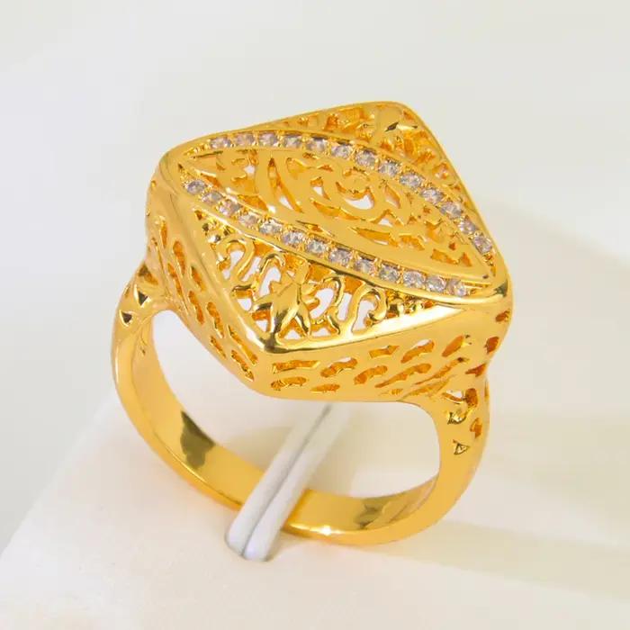 Grand anneau de luxe couleur or dubaï plaqué or 21 carats, anneaux géométriques en Zircon italien po