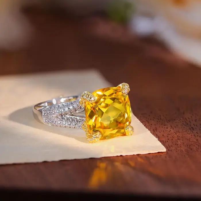 Bague de fiançailles LinkerLove en argent S925 avec saphir jaune 8 carats pour femme