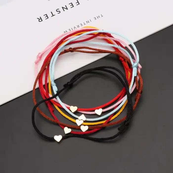 Bracelet à breloques cœur en cordon de coton et alliage protecteur pour homme et femme