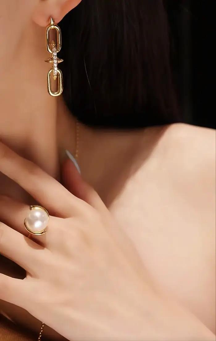 BELLUX 925 argent synthétique Zircon or anneau boucle dynamique mode ongles femmes boucles d'oreilles Banquet bijoux fins