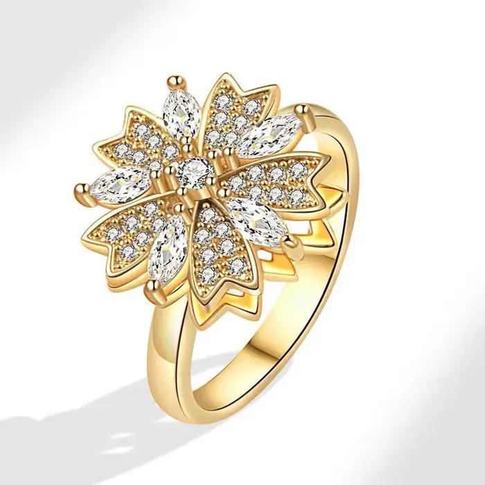 Anneau Anti-Stress et Anxiété pour Femmes Plante Fleurs Couleur Or Bague Déstressante Réglable Occasions Spéciales