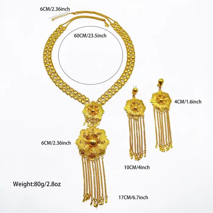 Ensemble de colliers longs et volumineux couleur or 24 carats pour femmes, bijoux de luxe indiens, pendentif de fête, bijoux de Dubaï, accessoires, cadeaux