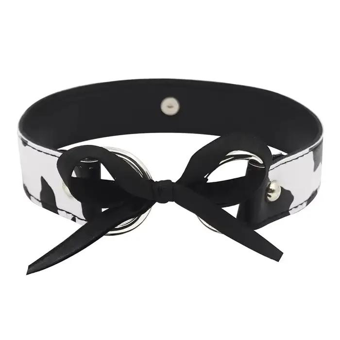 Collier ras du cou en cuir Sexy pour femmes, imprimé vache, cloche réglable
