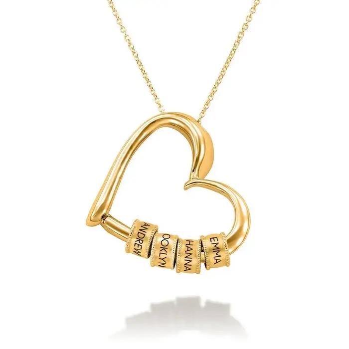 Collier personnalisé avec nom en forme de cœur et perles gravées sur mesure - Choisissez 1 à 8 noms - Cadeau pour la