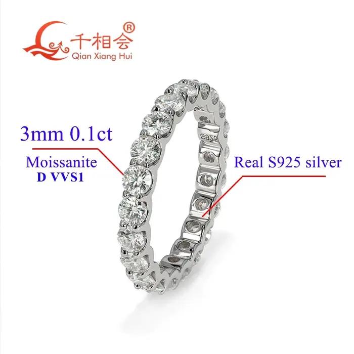 Bague de mariage en argent sterling 925 avec diamants Moissanite blancs ronds solides de 2 mm et 3 mm