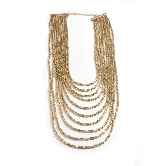 Collier bohème multi-couches fait main en résine perlée, longue chaîne, collier statement pour femme