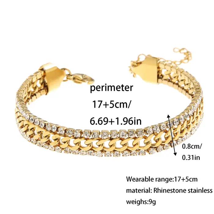 Yupsk – Bracelet à trois couches en acier inoxydable plaqué or 18 carats