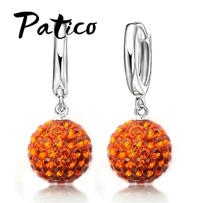 Livraison gratuite rapide argent Sterling 925 pavé autrichien Disco boule cerceau levier arrière boucle d'oreille femme bijoux Multi couleurs