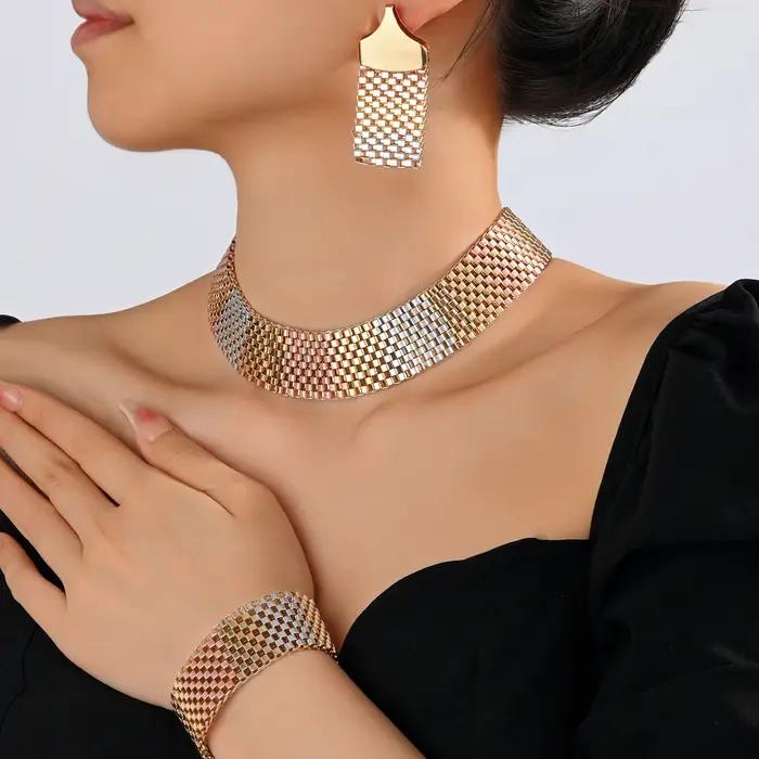 Ensemble de bijoux ethnique en cristal et plaqué or pour femmes, collier, bracelet et boucles d'oreilles pour occasions spéciales