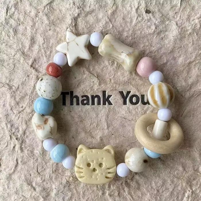 Bracelet chat étoile en céramique fait à la main, dessin animé Style coréen, accessoires de bijoux frais, perle mignonne pour femmes