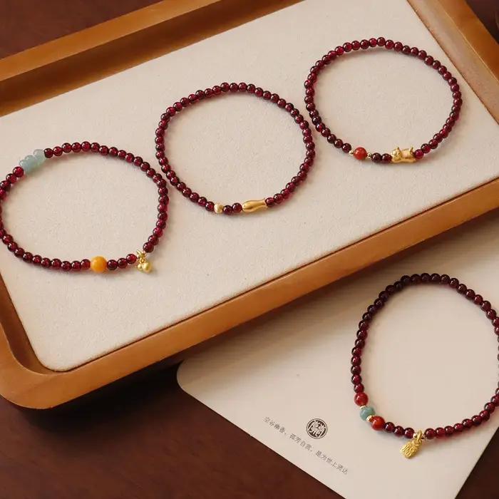 Bracelet en grenat Ruifan 3MM avec jade aqua et agate