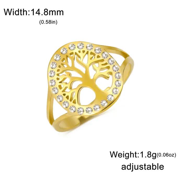Skyrim arbre de vie clair Zircon rond anneau en acier inoxydable couleur or réglable femmes bagues amulette bijoux en gros