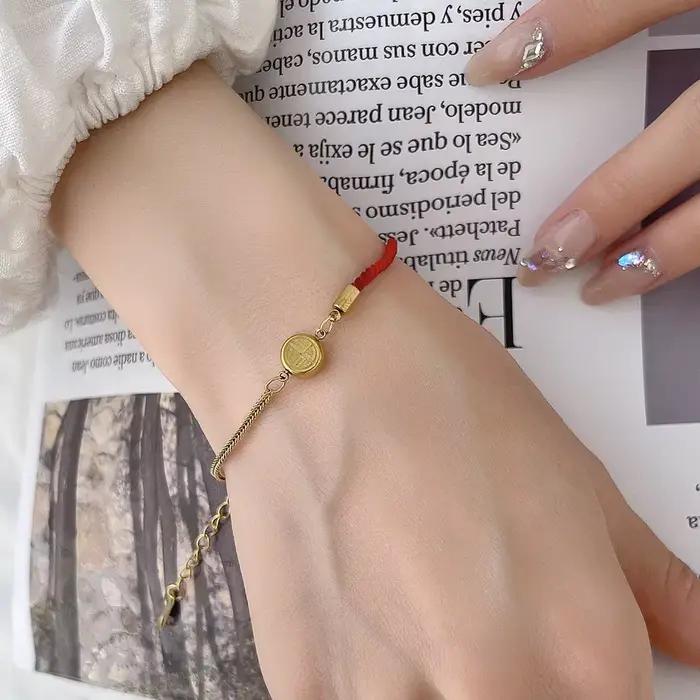 Bracelet en corde rouge en acier inoxydable pour femmes et filles