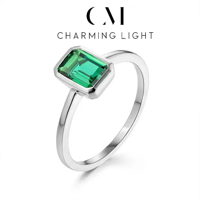 Charmant Original nouveaux anneaux émeraude 100% 925 en argent Sterling pour unisexe mariage fiançai