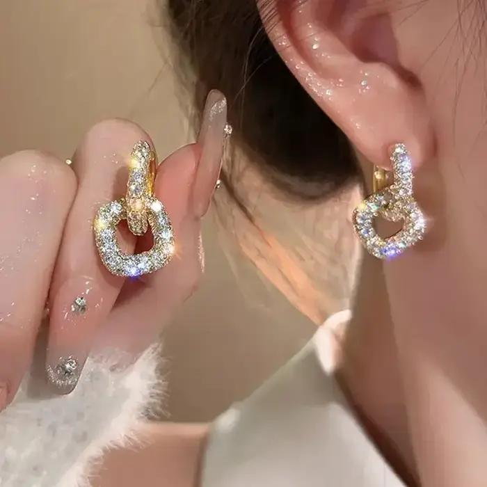 Boucles d'oreilles de luxe coréennes en plaqué or avec pendentif géométrique carré en Zircon pour femmes élégantes occasions spéciales