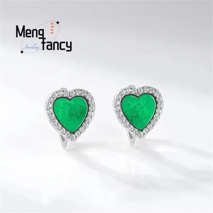 Boucles d'oreilles en argent S925 incrusté de produits A naturels, encre en jadéite, amour Cui, exqu