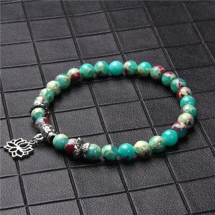 Bracelet à Breloques en Pierre de Jaspe Malachite Turquoises