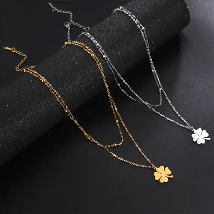 Collier Cazador trèfle porte-bonheur acier inoxydable or pour femmes anniversaire et occasions spéciales
