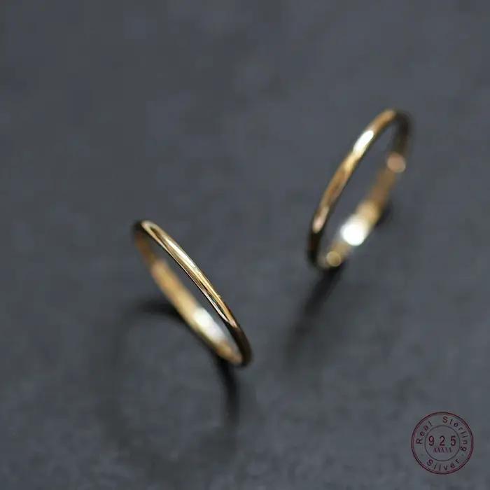 Bague fine minimaliste en argent Sterling 925 plaqué or 14 carats pour femmes
