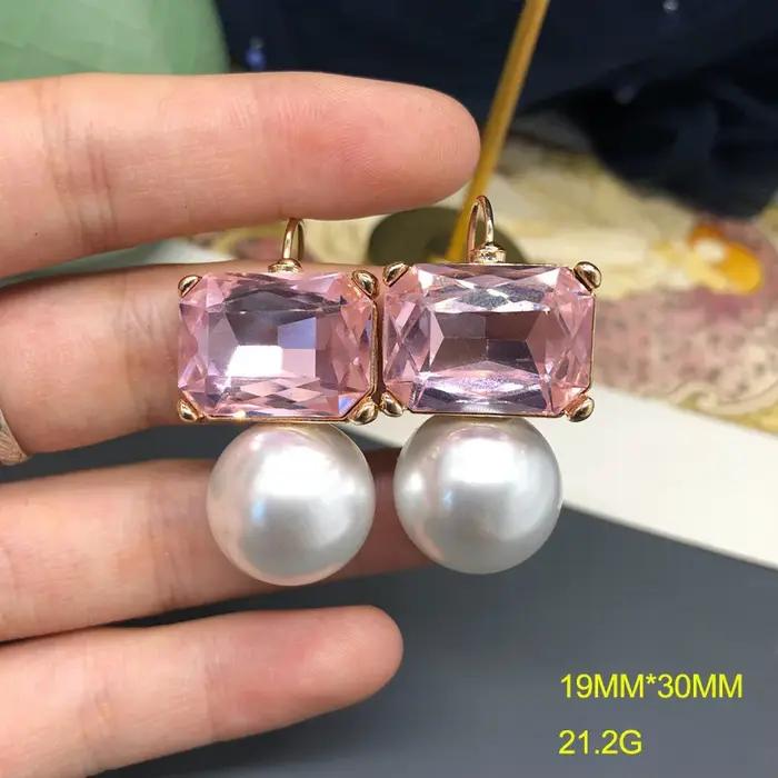 Boucles d'oreilles élégantes vintage françaises en perles, pierres précieuses colorées, bijoux simples et polyvalents, accessoires cadeaux pour femmes, dames, filles