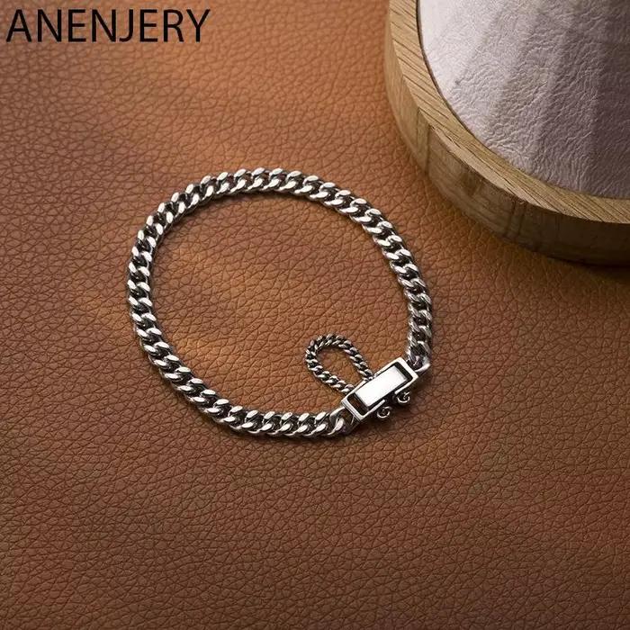 ANENJERY couleur argent réservoir chaîne Thai argent Bracelet pour femmes hommes réglable Couple Bra