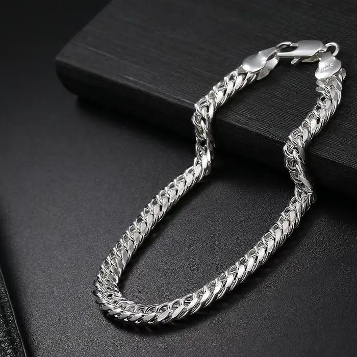 Bracelets en argent sterling 925 avec chaîne géométrique en or 18 carats de 6 mm pour femmes et hommes, bijoux fins, cadeaux de mariage et de Noël