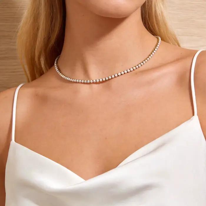 Bracelet de tennis en acier inoxydable à maillons géométriques et cubic zirconia pour femme