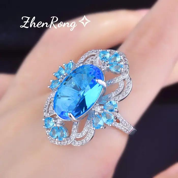 Foydjew Reykjavik esthétique luxe Banquet Simulation aigue-marine ensembles de bijoux mer bleu pierre pendentif colliers boucles d'oreilles bagues