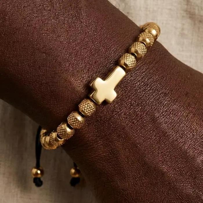 Bracelet porte-bonheur en acier inoxydable, perles faites à la main, pour hommes et femmes, chaîne de prière, bijoux de couple, cadeau
