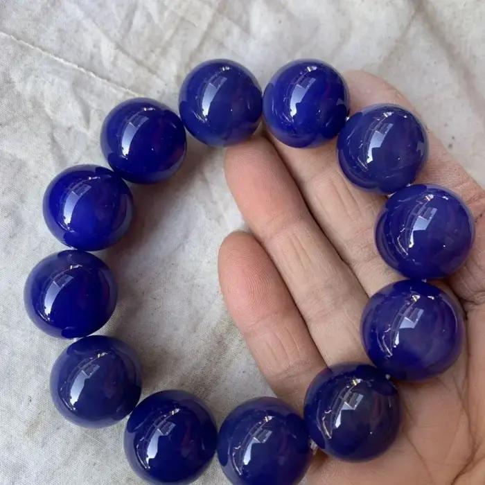 Bracelet de perles rondes en agate bleue de mer naturelle bracelet bleu foncé bijoux pour hommes et femmes élégants occasions générales