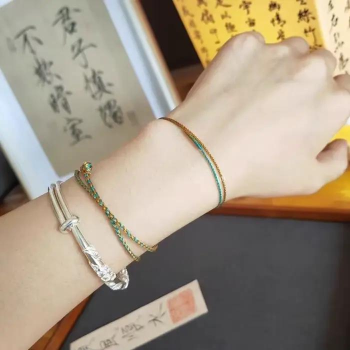 Bracelet porte-bonheur en corde bleue et verte, fait à la main, peut porter une perle, bricolage, cadeau pour amoureux des femmes et des hommes, Bracelet d'amitié à Double boucle