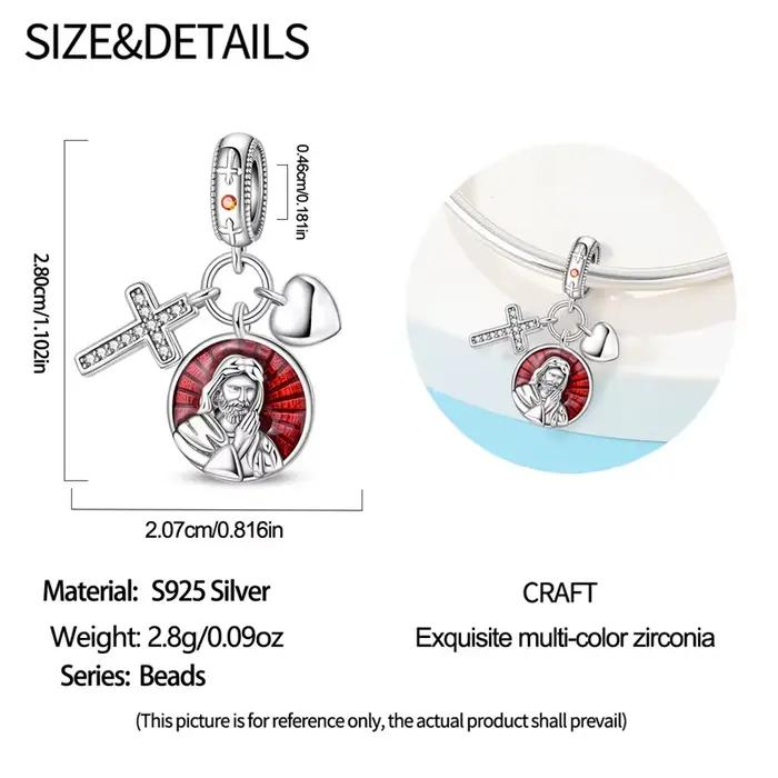 Pendentif religieux en argent sterling 925 serti de zirconium blanc charm bracelet pour femmes bijoux à bricoler occasions spéciales cadeau