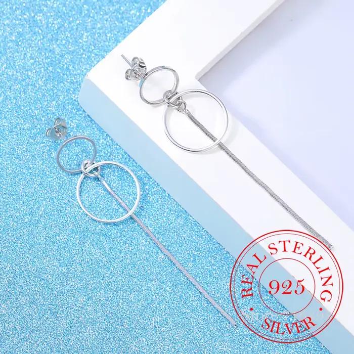 Boucles d'oreilles longues et rondes en argent Sterling 925, bijoux fins pour femmes