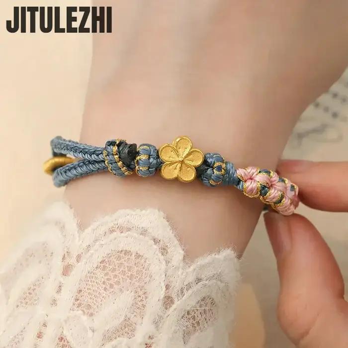 Bracelet en or 18 carats fleur de pêcher perles couleurs Morandi occasion spéciale femme anniversaire mariage demande en mariage fête anniversaire de mariage