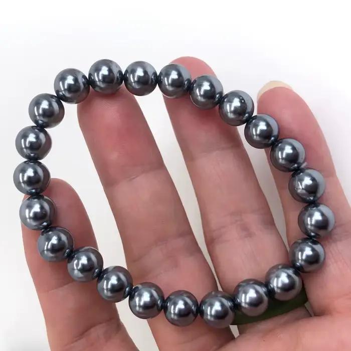 Bracelet de perles en coquillage tricolore, imitation de perles galvanisées, breloque élastique, bijoux pour femmes, cadeau d'anniversaire de mariage