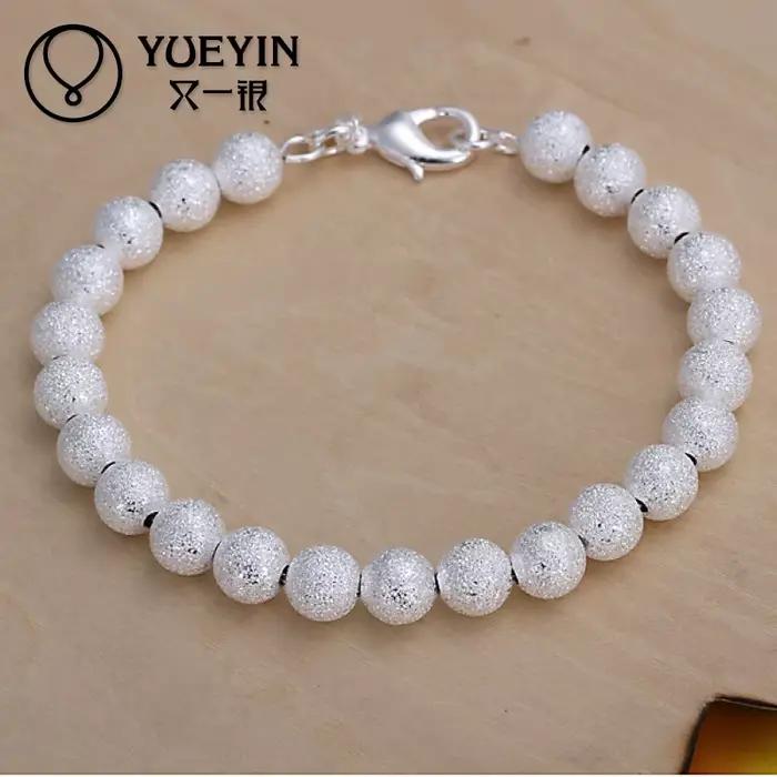 Bracelet en argent Sterling 925 avec perles rondes givrées bijou mode homme femme cadeau d'anniversaire occassion spéciale partie ajustement confortable design géométrique style moderne