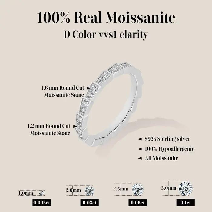 ATTAGEMS Bague Serpent en Argent S925 Pavée de Moissanite