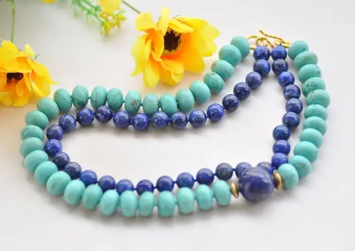 Collier en Lapis-Lazuli et Turquoise Oblate pour Femme Occasions Spéciales Bleu Majestueux