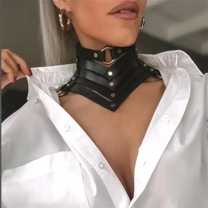 Noir Sexy à la mode Rock gothique collier colliers bijoux gothique en cuir ceinture Rivets Harajuku Punk collier ras du cou pour les femmes cadeau
