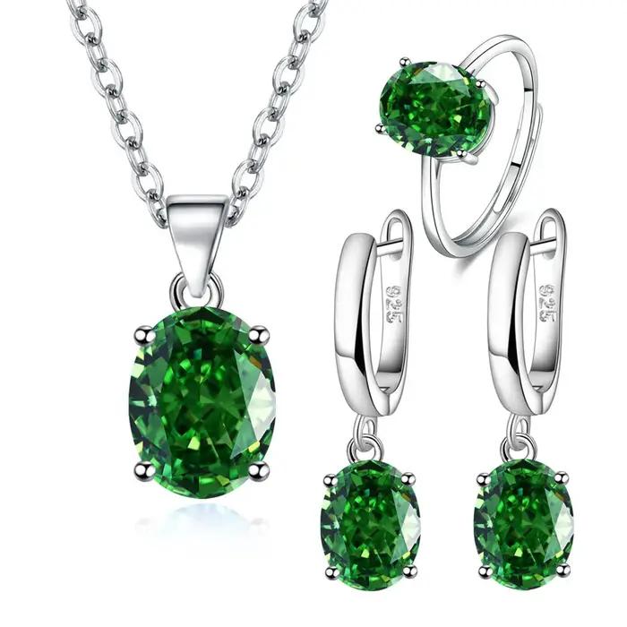 Ensembles de bijoux en argent Sterling 925 pour femmes, bague en Zircon Ellipse, collier, boucles d'