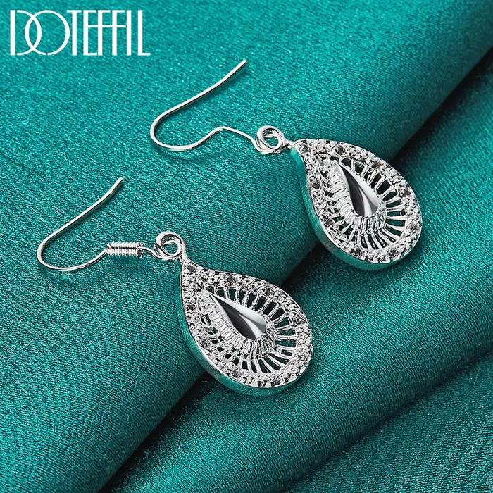 DOTEFFIL 925 en argent Sterling gouttelettes d'eau goutte boucle d'oreille pour les femmes de mariage fiançailles bijoux de fête