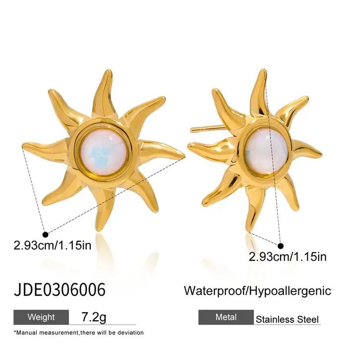 Uworld – boucles d'oreilles classiques en acier inoxydable plaqué or 18 carats, opale de soleil, bij