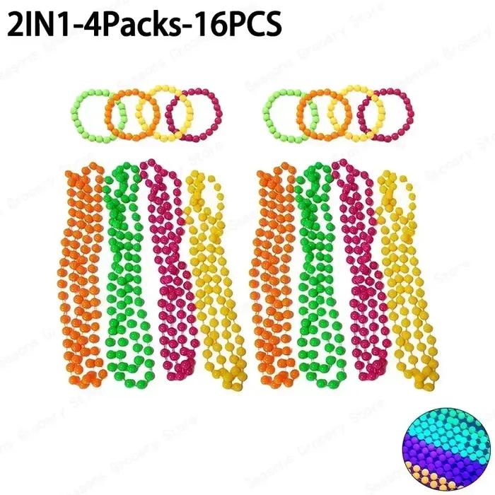 Nouvel ensemble collier et bracelet néon fluorescent, breloques, pour fête sous lumière noire, cadeaux pour enfants, décoration d'anniversaire lumineuse, accessoire photo